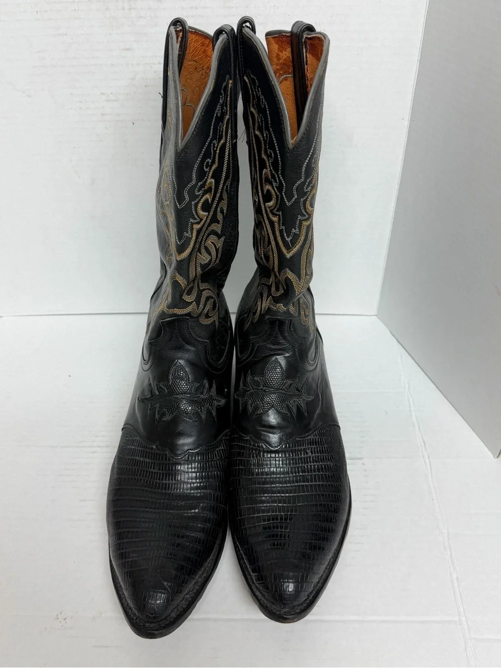 Lucchese 1883 Exotic Black Teju Lizard Cowboy Boots N1006J4 - Mens Size 13 D